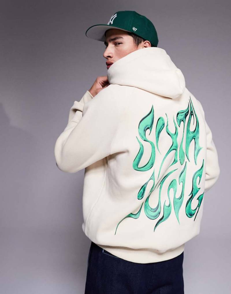 Sixth June - Kapuzenpullover in Creme mit Logoprint am Rücken in Chrom-Optik-Weiß von Sixth June