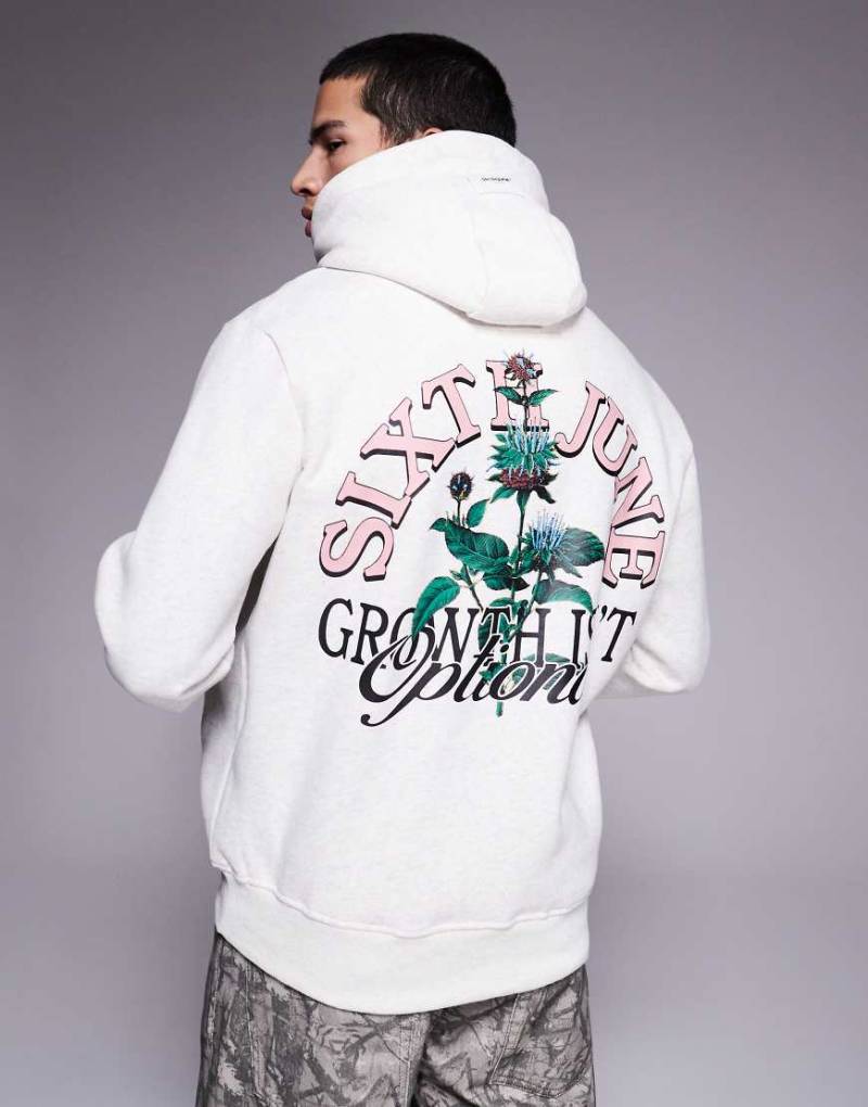 Sixth June - Kapuzenpullover in Grau mit botanischem Logoprint auf dem Rücken von Sixth June
