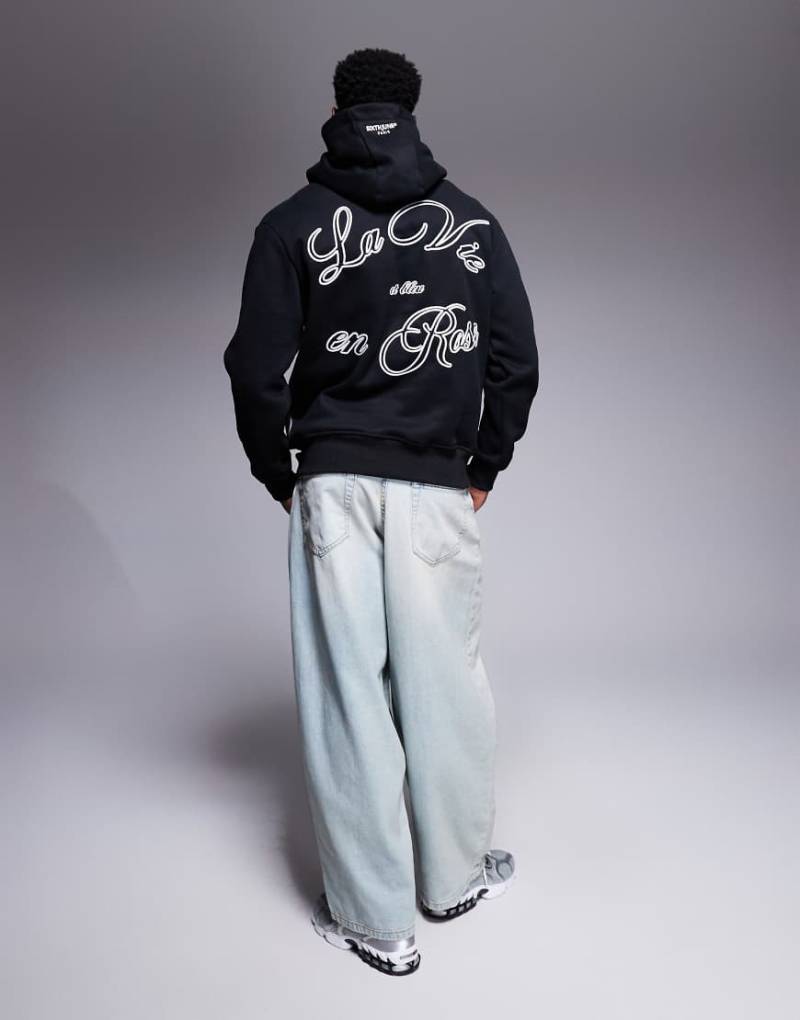 Sixth June - Kapuzenpullover in Schwarz mit Rückenprint mit französischem Motiv von Sixth June