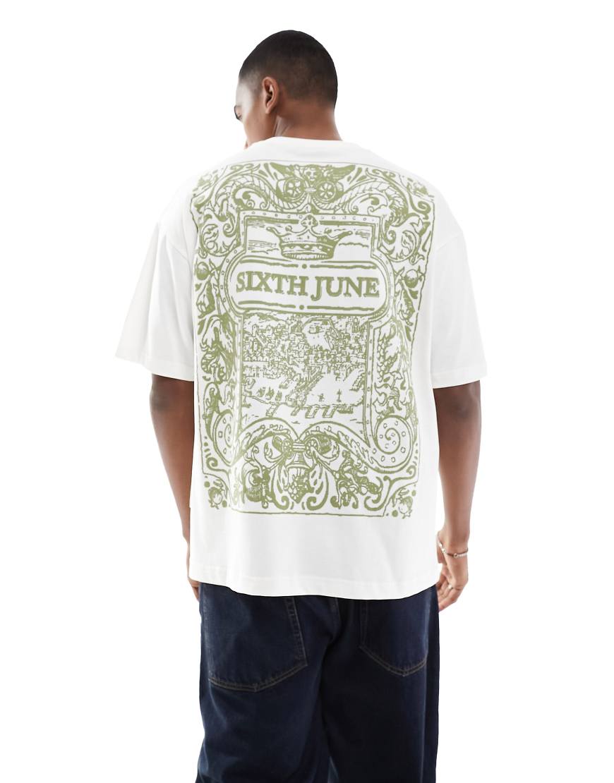 Sixth June - Oversize-T-Shirt in gebrochenem Weiß mit Grafikprint auf dem Rücken-Schwarz Sixth June - Oversize-T-Shirt in gebrochenem Weiß mit Grafikprint auf dem Rücken-Schwarz von Sixth June
