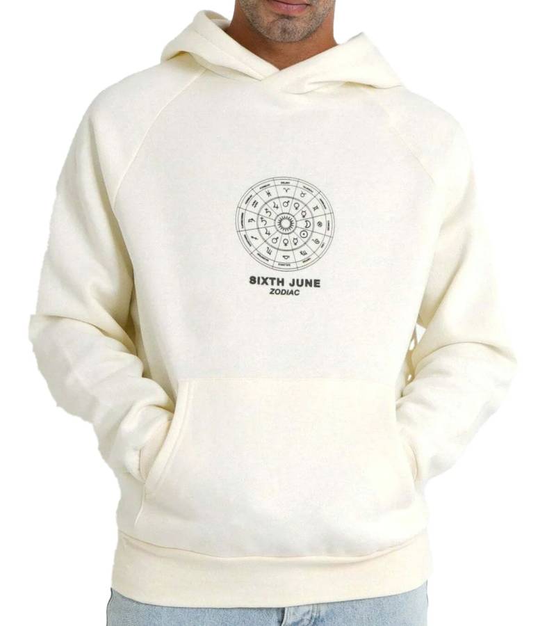 Sixth June Oversized Zodiac Signs Herren Kapuzen-Pullover Sweat-Hoodie mit Sternzeichen Print 22629 Hellbeige von Sixth June