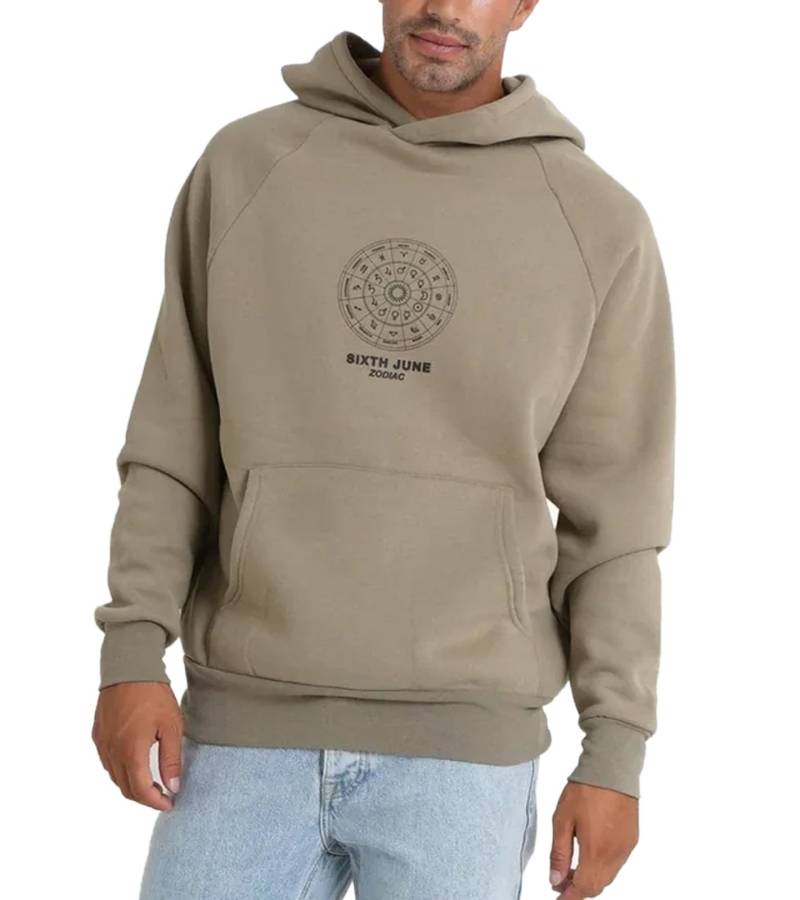 Sixth June Oversized Zodiac Signs Herren Kapuzen-Pullover Sweat-Hoodie mit Sternzeichen Print 22629 Khaki von Sixth June