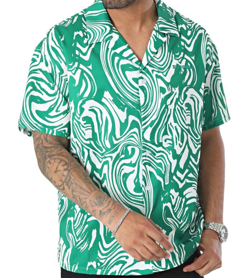 Sixth June Strand Hemd Herren Hemd mit psychedelischem Print Kurzarm-Shirt Reverskragen M23641PSH Grün von Sixth June