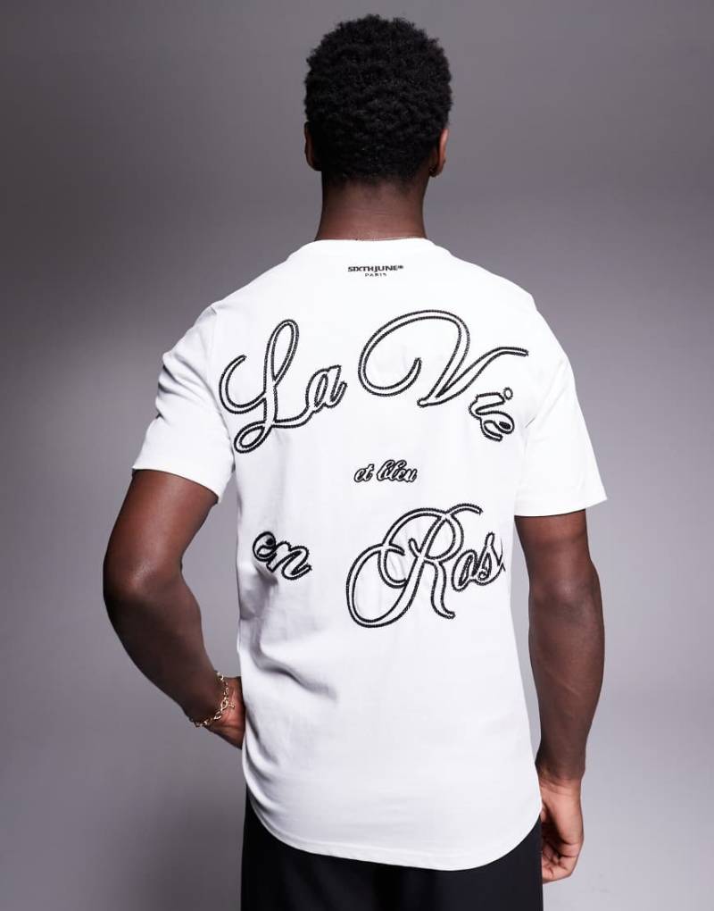Sixth June - T-Shirt in Weiß mit französischem Rückenmotiv von Sixth June