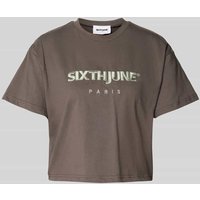 Sixth June T-Shirt mit Label-Stitching in Anthrazit, Größe M von Sixth June