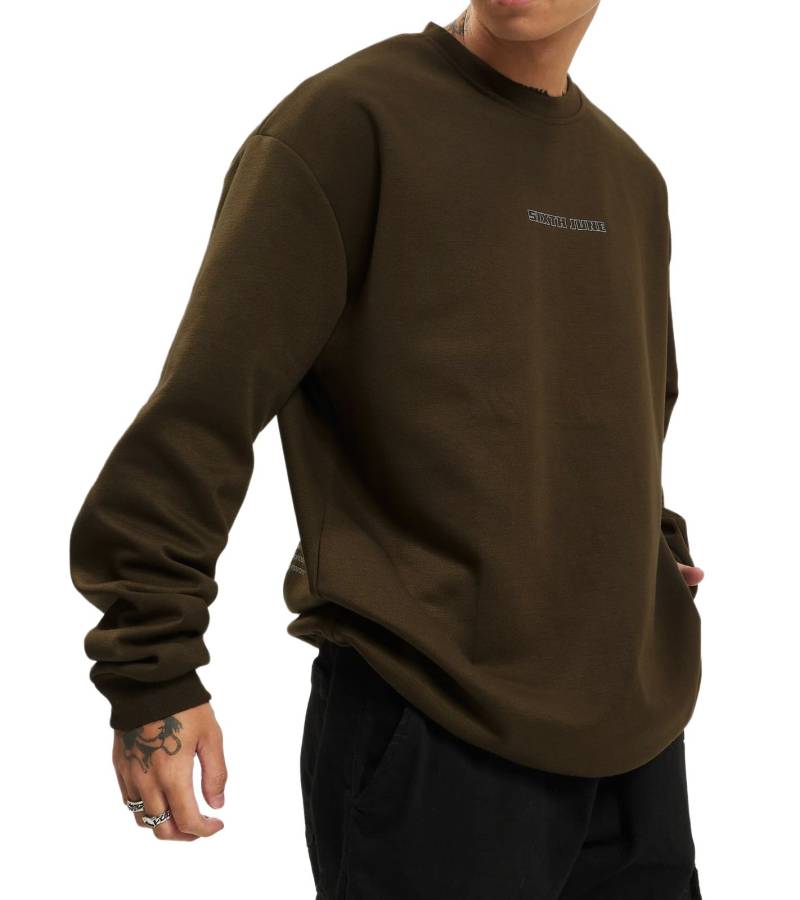 Sixth June Youth Culture Herren Rundhals-Pullover mit "Built the Future"-Rückenprint Sweater 23332 Khaki von Sixth June