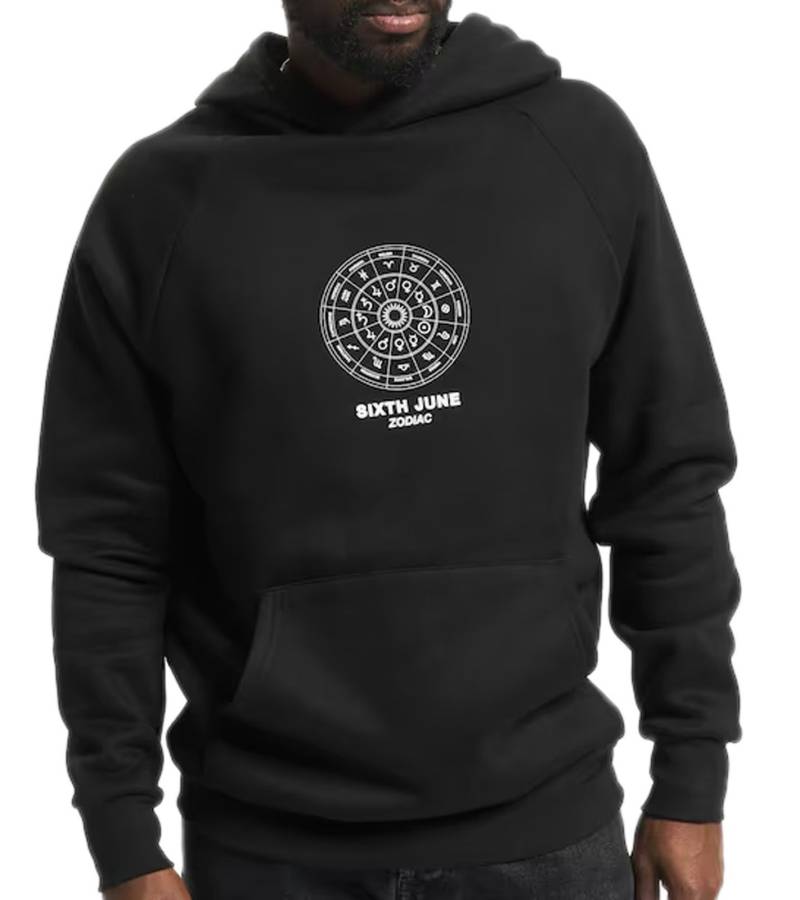 Sixth June Zodiac Herren Kapuzen-Pullover mit Baumwollanteil Sweat-Pullover mit Sternzeichen-Kreis-Print Langarm-Hoodie M22629VSW Schwarz von Sixth June