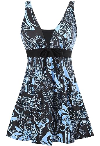 Sixyotie Badeanzug Damen Elegant Einteiliger Schwimmanzug Retro Strandmode Bademode Badeanzugkleid Baderock (Bluegrey,XXL) von Sixyotie