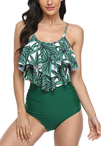 Sixyotie Damen Bikini Set Falbala Rüschen High Waist Bauchweg Bademode Zweiteiliger Badeanzug (Agreenbamboo, M) von Sixyotie