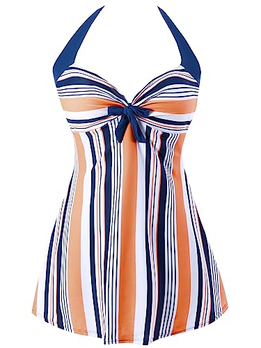 Sixyotie Damen Einteiler Badekleid Blumen Muster Gepolstert Badeanzug mit Shorts Große Größen Bademode (Pinkblue, 3XL) von Sixyotie