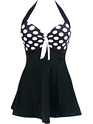 Sixyotie Damen Einteiler Badekleid Blumen Muster Gepolstert Badeanzug mit Shorts Große Größen Bademode (Polka, 2XL) von Sixyotie