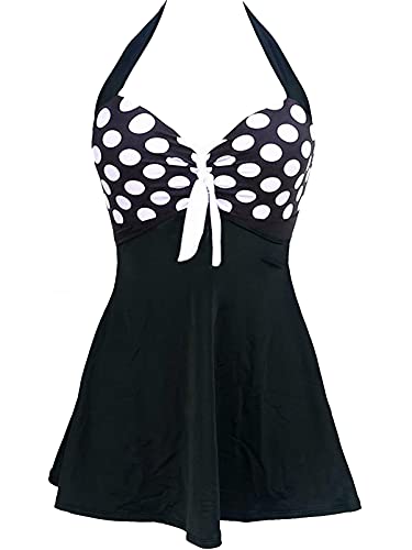 Sixyotie Damen Einteiler Badekleid Blumen Muster Gepolstert Badeanzug mit Shorts Große Größen Bademode (Polka, L) von Sixyotie