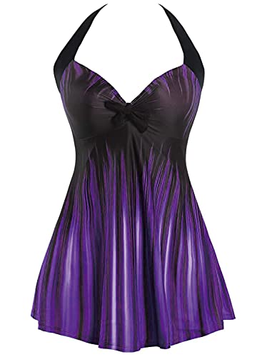 Sixyotie Damen Einteiler Badekleid Blumen Muster Gepolstert Badeanzug mit Shorts Große Größen Bademode (Purple, 3XL) von Sixyotie