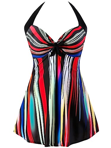 Sixyotie Damen Einteiler Badekleid Blumen Muster Gepolstert Badeanzug mit Shorts Große Größen Bademode (Redblack, XXL) von Sixyotie