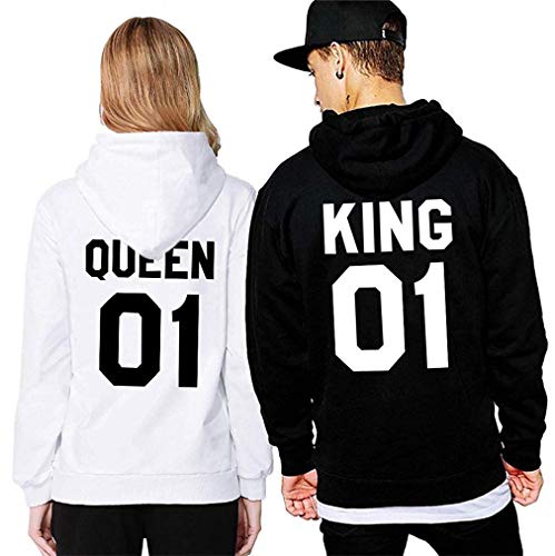 SiyaTom Pärchen Hoodie Set King Queen Pullover für Zwei Kapuzenpullover für Paare Paar Valentinstag Partner Geschenke Partnerlook Liebespaar Couple Mr Mrs Kapuzenpulli (Black+White, KingL+Queens) von SiyaTom