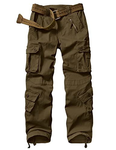 siyecaoo Damen Hosen Cargo Hose Multi Taschen Jogginghose Sporthose Workwear Reißverschluss Armee Militär Wanderhose Outdoorhose Relaxed-Fit Damen Cargo Hose Braun Tag 34-DE 44 von siyecaoo