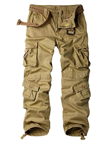 Siyecaoo Damen Hosen Cargo Hose Multi Taschen Jogginghose Sporthose Workwear Reißverschluss Armee Militär Wanderhose Outdoorhose Relaxed-Fit Damen Cargo Hose Khaki Tag 27-DE 34 von siyecaoo