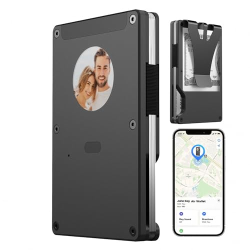 Siyecioa Kartenetui Herren mit Airtag, Smart Wallet mit Geldspange, Kartenhalter Geldbeutel mit RFID-Schutz, Verfolgbare Geldbörse mit Individuellem Elektronischem Foto/Text/Kontaktinformationen von Siyecioa