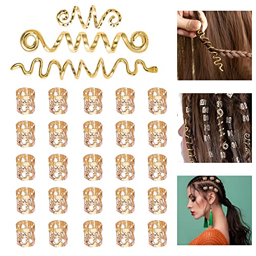 SIYINGSAERY 28 Stück Braids Perlen Haarschmuck Gold Dreadlocks Haarschmuck Braids Perlen Flechtet Haar Schmuck Haar Geflecht Ringe Haarspule Dreadlocks Haarspiralen Clips für Männer Frauen Geeignet von SIYINGSAERY
