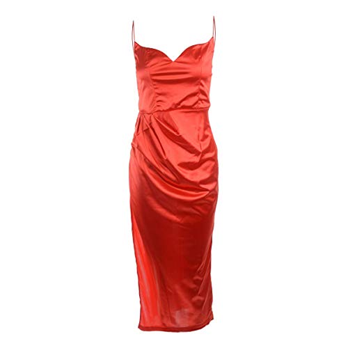 Siyova Damen Sexy Kleid Sommer Schlitz Elegant anliegende Lange Kleid Hosenträger V-Ausschnitt offener Rücken Ärmellos Split Kleid Party Club langes Kleid (Rot, L) von Siyova