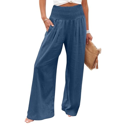 Leinenhose Damen Sommer Baumwolle Leinen Stoffhose Hohe Taille Weites Bein Yogahose Casual Bequeme Leicht Freizeithose mit Taschen Einfarbig Elegant Palazzo Hose lässige Strandhose Leinenhose Damen Sommer Baumwolle Leinen Stoffhose Hohe Taille Weites Bein Yogahose Casual Bequeme Leicht Freizeithose mit Taschen Einfarbig Elegant Palazzo Hose lässige Strandhose von Sizoer