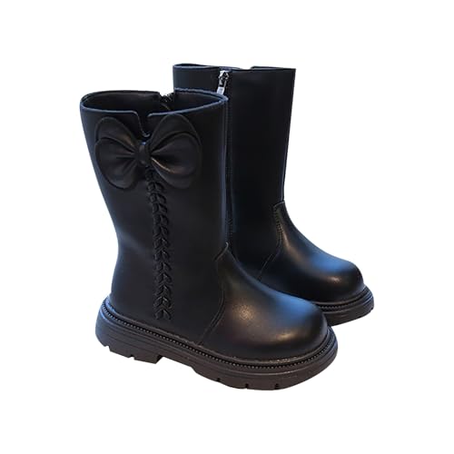 Mädchenstiefel Schnürstiefel Einfarbig Hohe Stiefel mit Seitlichem Reißverschluss und Schnürdesign Kinderschuhe Weiche Rutschfest Profilsohle Lederstiefel Flache Stiefel für Kinder von Sizoer