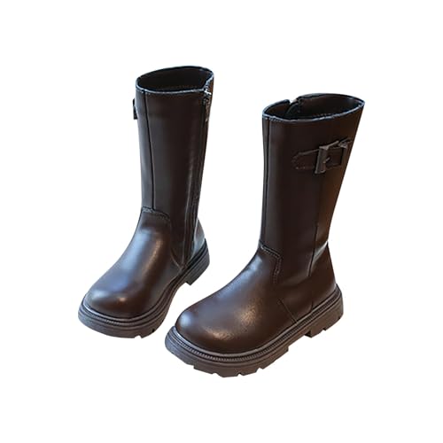 Mädchenstiefel Schnürstiefel Einfarbig Hohe Stiefel mit Seitlichem Reißverschluss und Schnürdesign Kinderschuhe Weiche Rutschfest Profilsohle Lederstiefel Flache Stiefel für Kinder von Sizoer