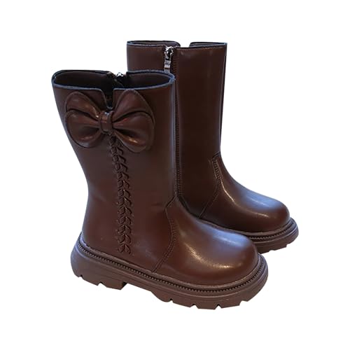 Mädchenstiefel Schnürstiefel Einfarbig Hohe Stiefel mit Seitlichem Reißverschluss und Schnürdesign Kinderschuhe Weiche Rutschfest Profilsohle Lederstiefel Flache Stiefel für Kinder von Sizoer