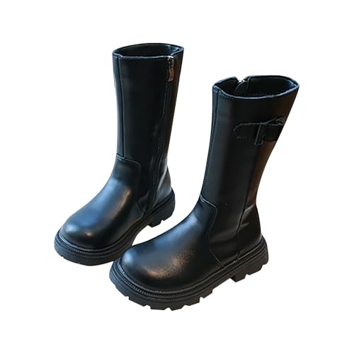 Mädchenstiefel Schnürstiefel Einfarbig Hohe Stiefel mit Seitlichem Reißverschluss und Schnürdesign Kinderschuhe Weiche Rutschfest Profilsohle Lederstiefel Flache Stiefel für Kinder von Sizoer