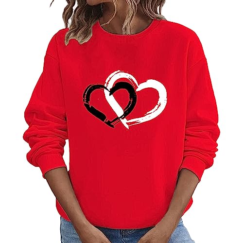 Oversized Hoodie Y2K Sweatshirt Mit Herz Drucken Lang Pullover Damen Elegant Lose Langarmshirts Für Damen Tunic Jumper Langarm Rundhalsausschnitt Pullover & Strickjacken Für Damen von Sizoer