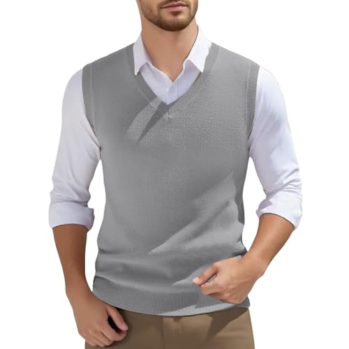 Pullunder Herren Ärmellose Strickweste V-Ausschnitt Strick Pullover Weste Einfarbig Sleeveless Strickpullover Slim Fit Gestrickt Pullover Lässige Feinstrick Pulloverwestee von Sizoer