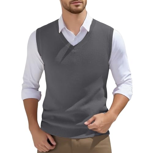 Pullunder Herren Ärmellose Strickweste V-Ausschnitt Strick Pullover Weste Einfarbig Sleeveless Strickpullover Slim Fit Gestrickt Pullover Lässige Feinstrick Pulloverwestee von Sizoer