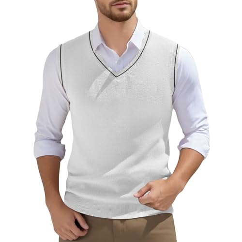 Pullunder Herren Ärmellose Strickweste V-Ausschnitt Strick Pullover Weste Einfarbig Sleeveless Strickpullover Slim Fit Gestrickt Pullover Lässige Feinstrick Pulloverwestee von Sizoer