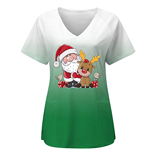 Sizoer Christmas Kasacks Damen Pflege Krankenschwester Kittel Schlupfjacke V-Ausschnitt T-Shirt Schlupfkasack Kasacks Damen Pflege Bunt Mit Motiv Weihnachten T-Shirt Schlupfkasack Mit Taschen von Sizoer