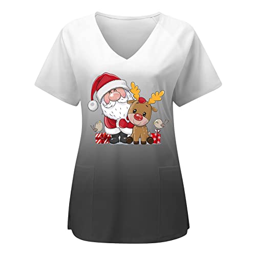 Sizoer Christmas Kasacks Damen Pflege Krankenschwester Kittel Schlupfjacke V-Ausschnitt T-Shirt Schlupfkasack Kasacks Damen Pflege Bunt Mit Motiv Weihnachten T-Shirt Schlupfkasack Mit Taschen von Sizoer