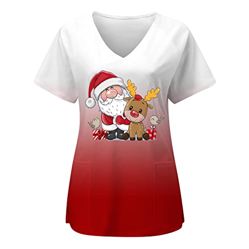 Sizoer Christmas Kasacks Damen Pflege Krankenschwester Kittel Schlupfjacke V-Ausschnitt T-Shirt Schlupfkasack Kasacks Damen Pflege Bunt Mit Motiv Weihnachten T-Shirt Schlupfkasack Mit Taschen von Sizoer