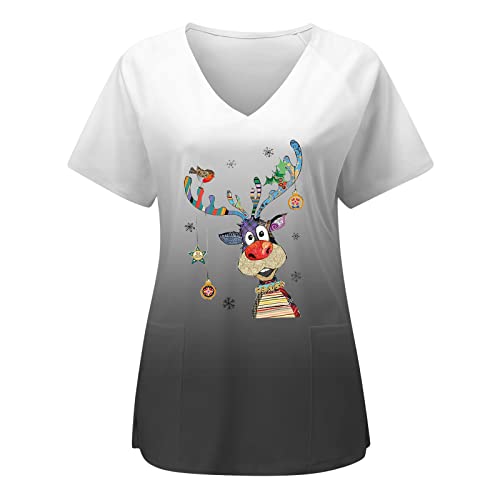 Sizoer Christmas Kasacks Damen Pflege Krankenschwester Kittel Schlupfjacke V-Ausschnitt T-Shirt Schlupfkasack Kasacks Damen Pflege Bunt Mit Motiv Weihnachten T-Shirt Schlupfkasack Mit Taschen von Sizoer