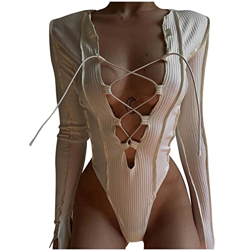 Sizoer Damen Body Mit Langarm Tiefer V-Ausschnitt Bodysuit Shirts Stringbody Overall Sexy Elegant Bodysuit Top Ausgeschnittene Schnürung Ribbed Knit Bodies Oberteil Unterziehbody Sizoer Damen Body Mit Langarm Tiefer V-Ausschnitt Bodysuit Shirts Stringbody Overall Sexy Elegant Bodysuit Top Ausgeschnittene Schnürung Ribbed Knit Bodies Oberteil Unterziehbody von Sizoer
