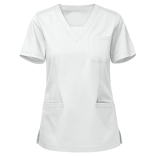 Sizoer Damen Pflege Kasaks Einfarbig Kasakkasaks Altenpflege Damen V-Ausschnitt Tunika Kurzarm Schlupfkasack Arbeitsuniform Medizinische Unisex uniform Arbeitskleidung Krankenpfleger Workwear Tshirt von Sizoer