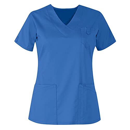 Sizoer Damen Pflege Kasaks Einfarbig Kasakkasaks Altenpflege Damen V-Ausschnitt Tunika Kurzarm Schlupfkasack Arbeitsuniform Medizinische Unisex uniform Arbeitskleidung Krankenpfleger Workwear Tshirt von Sizoer