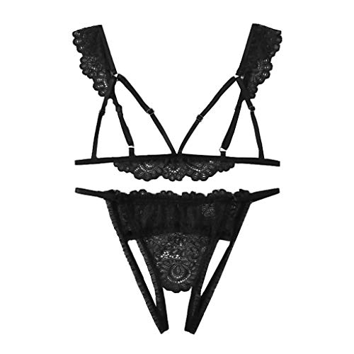 Sizoer Dessous Sets für Damen Brustfreier reizwäsche Damen Set BH und Slip V-Ausschnitt Riemchen BH und Höschens Ungefüttert Bralette Nachtwäsche Erotik Reizwäsche Curvy erotische Dessous-Sets von Sizoer