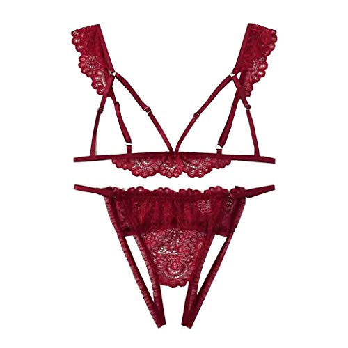 Sizoer Dessous Sets für Damen Brustfreier reizwäsche Damen Set BH und Slip V-Ausschnitt Riemchen BH und Höschens Ungefüttert Bralette Nachtwäsche Erotik Reizwäsche Curvy erotische Dessous-Sets von Sizoer