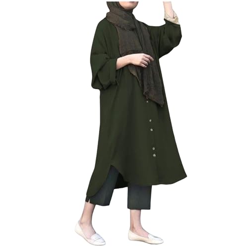 Sizoer Frauen Elegant Muslim Hijab Kleidung Islam Dubai Abaya Gebetskleid Einfarbig Lockere Einteilige Gebetskleid Volle Abdeckung Muslimische Mode Langarm Abaya Freizeitkleid mit Knopfle von Sizoer