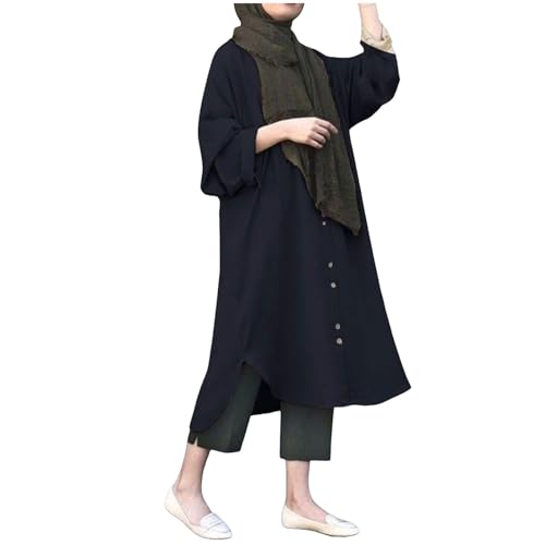 Sizoer Frauen Elegant Muslim Hijab Kleidung Islam Dubai Abaya Gebetskleid Einfarbig Lockere Einteilige Gebetskleid Volle Abdeckung Muslimische Mode Langarm Abaya Freizeitkleid mit Knopfle von Sizoer