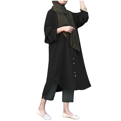 Sizoer Frauen Elegant Muslim Hijab Kleidung Islam Dubai Abaya Gebetskleid Einfarbig Lose Einteilige Gebetskleid Volle Abdeckung Muslimische Mode-Langarm-Abaya-Freizeitkleid mit Knopfle von Sizoer