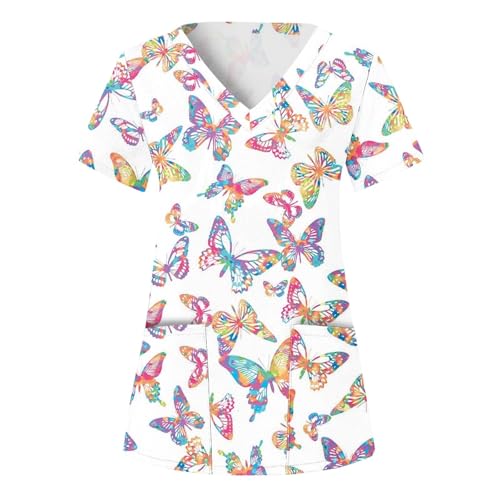 Sizoer Kasack Damen Pflege Berufskleidung Kurzarm V-Ausschnitt Schlupfkasack Muster Schlupfhemd Mit Taschen Krankenschwester Blusen von Sizoer