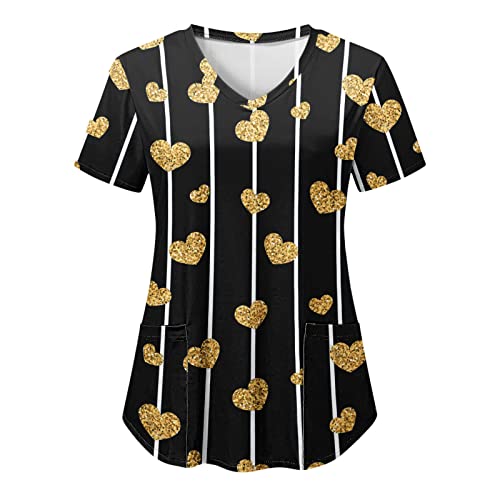 Sizoer Kasack Damen Pflege Berufskleidung Kurzarm V-Ausschnitt Schlupfkasack Muster Schlupfhemd Mit Taschen Krankenschwester Blusen von Sizoer