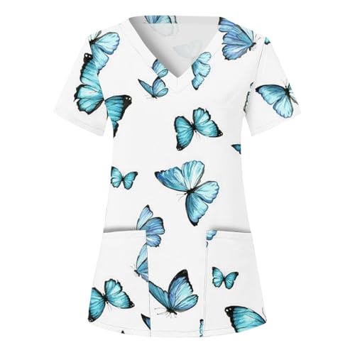 Sizoer Kasack Damen Pflege Berufskleidung Kurzarm V-Ausschnitt Schlupfkasack Muster Schlupfhemd Mit Taschen Krankenschwester Blusen von Sizoer