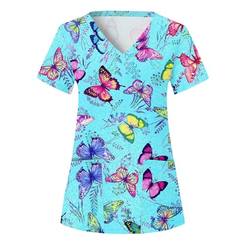 Sizoer Kasack Damen Pflege Berufskleidung Kurzarm V-Ausschnitt Schlupfkasack Muster Schlupfhemd Mit Taschen Krankenschwester Blusen von Sizoer
