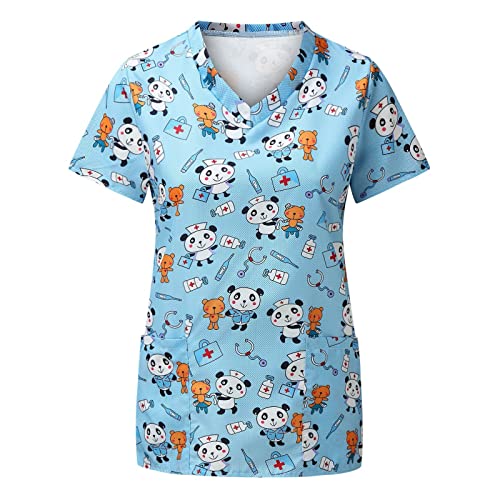 Sizoer Kasack Damen Pflege Berufskleidung Kurzarm V-Ausschnitt Schlupfkasack Muster Schlupfhemd Mit Taschen Krankenschwester Blusen von Sizoer
